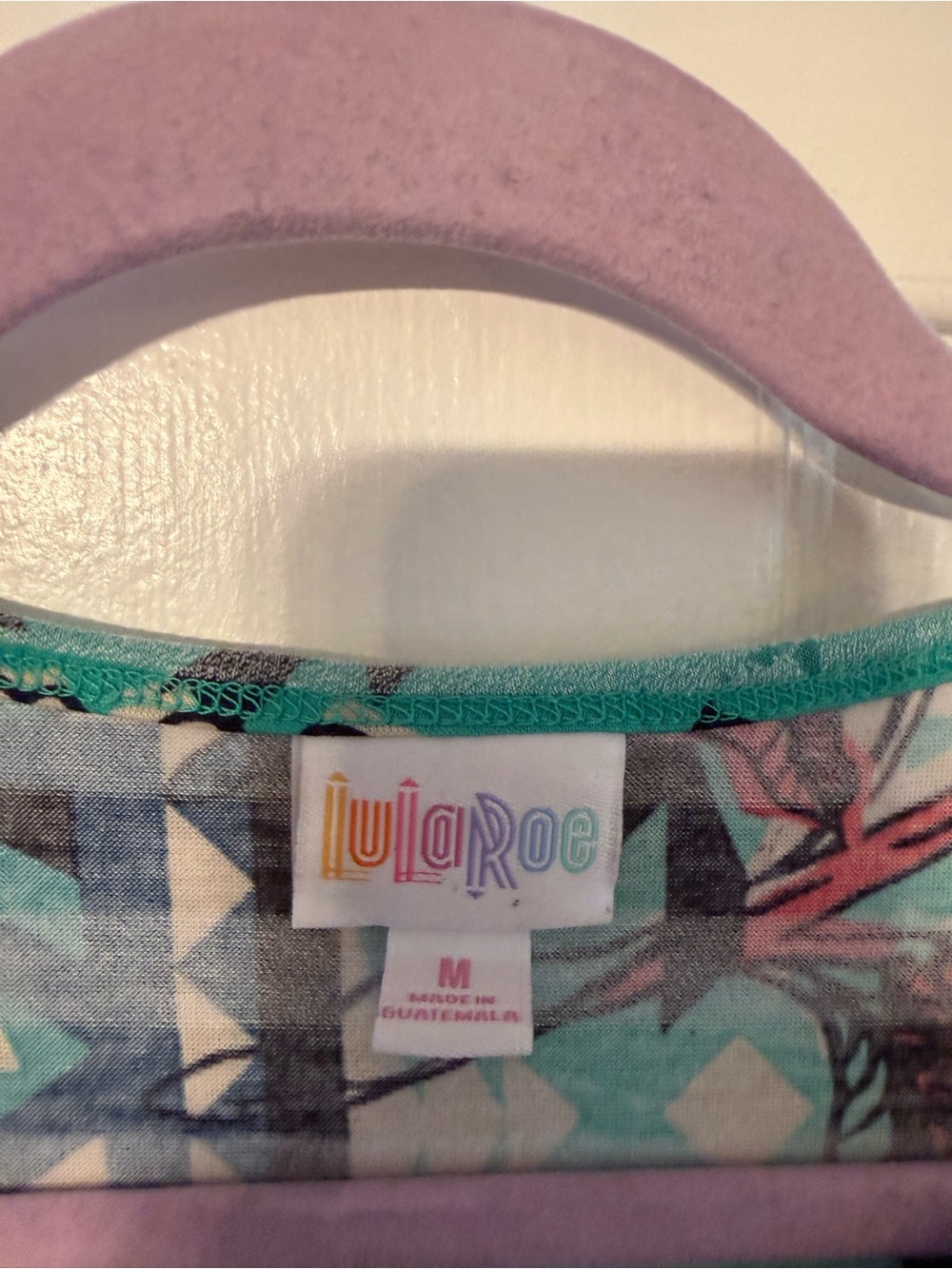 LuLaRoe Floral Stripe Short Sleeve Top - Teal, Blue, Cream - Picture 2 of 6
